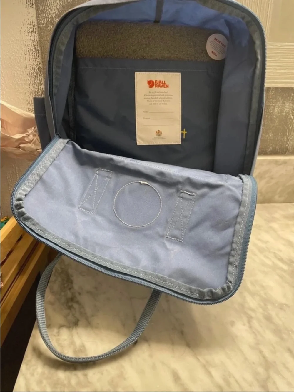 Fjallraven Kanken Backpack in Slate Blue with Red Logo